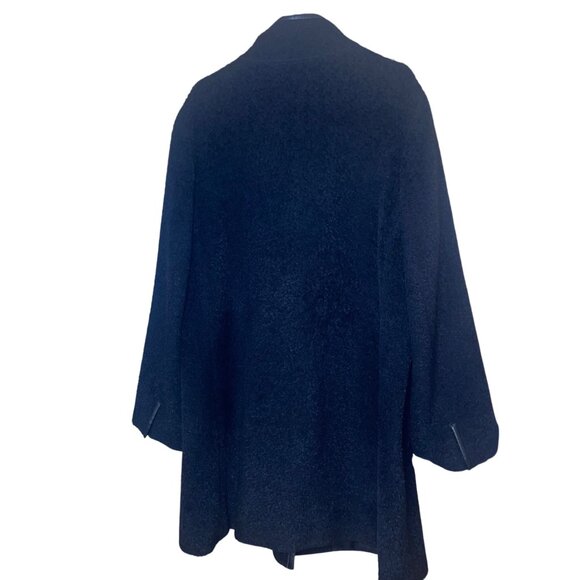 Eileen Fisher Womens Size XL Black Suri Alpaca Coat With Leather Trim Classic - Picture 2 of 14